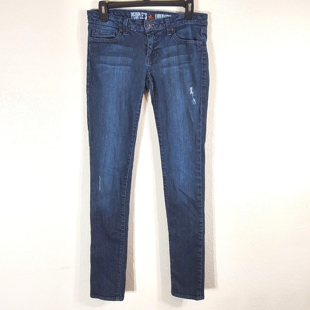Peoples Liberation Womens Size 26 Distressed Skinny Blue Jeans Star Pocket